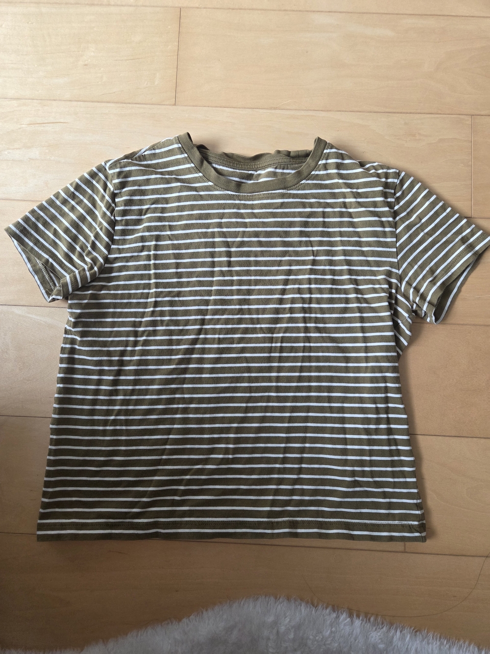 Everlane Olive & White Striped Crew Tee 100% Organic Cotton